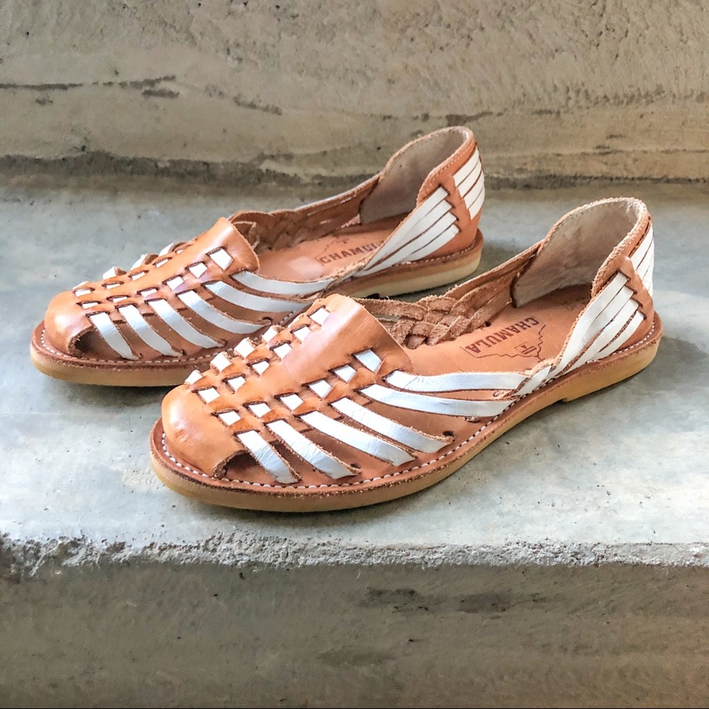 Tan White Chamula Huarache Sandals Shoes 5